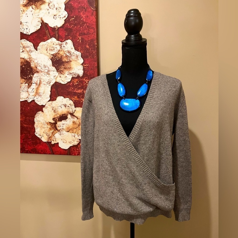 Lovestitch Boho Faux Wrap Sweater in Taupe , size M